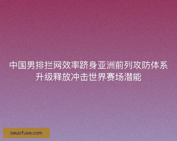 中国男排拦网效率跻身亚洲前列攻防体系升级释放冲击世界赛场潜能